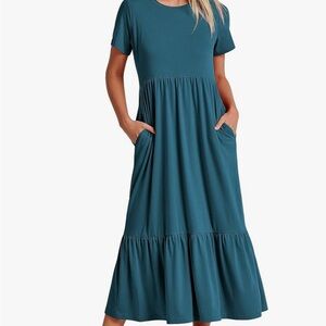Teal Midi Dress with Pockets